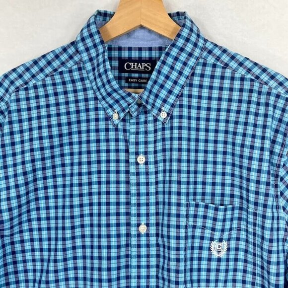 Chaps Men's Button Down Shirt Checked Short Sleeve Preppy Academia Grandpa XL - Picture 2 of 5